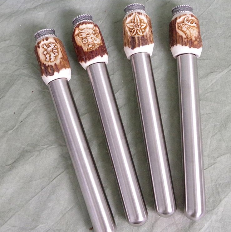 Trachtenflachmann Edelweissschnitzerei Kappe neutral